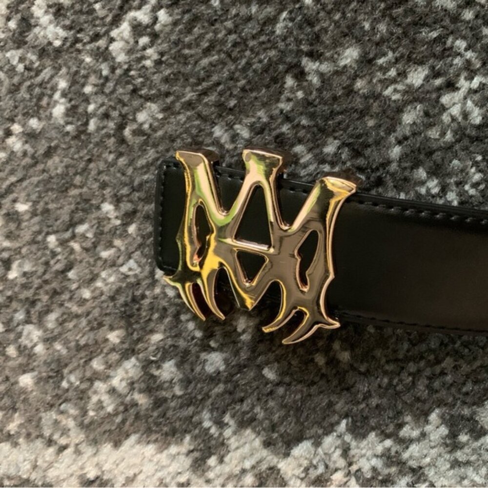 Amiri MA Logo Gold Belt Vegan Leather Size 32 - Picture 2 of 2